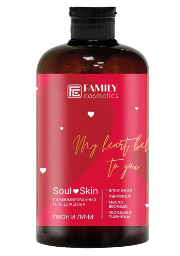 FAMILY COSMETICS Soul&Skin гель д/душа парфюмированный пион и личи 470мл